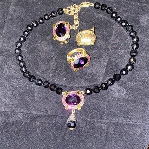 Heidi Daus Rare Set Crystal Swarovski Black, Pink, and Purple Jewelry Set